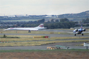Concorde taxies after landing at Edinburgh Airport.