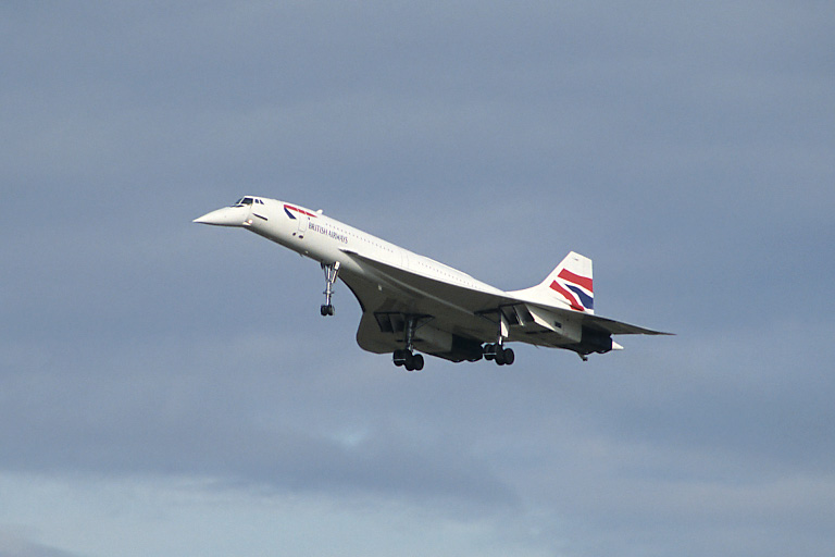 Concorde G-BOAE lands at Edinburgh Airport.
