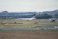 Concorde taxies after landing at Edinburgh Airport.