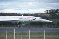 The final flight: Concorde taxies to the end of the runway at Edinburgh Airport, before taking off for Heathrow for the last time.