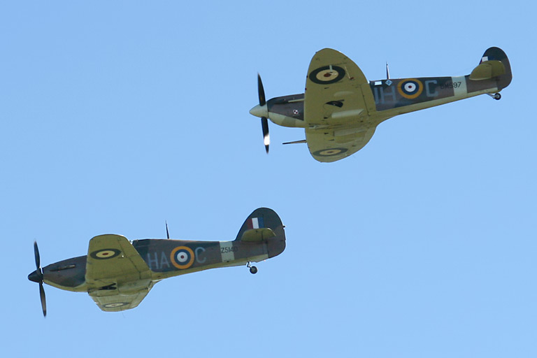 Hawker Hurricane Mk.XII G-HURI and Supermarine Spitfire Mk.LFVb G-MKVB